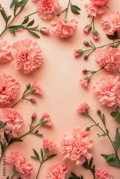 Obraz 분홍 카네이션으로 장식된 분홍색 배경