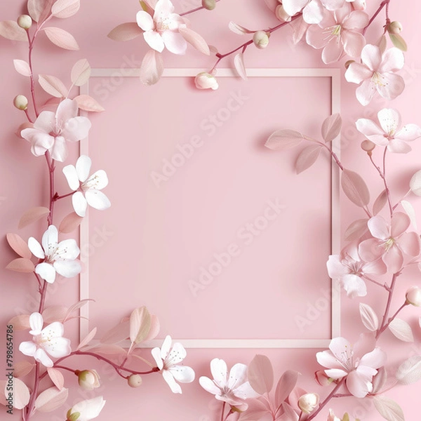 Obraz 분홍색 배경위에 놓여진 꽃과 프레임