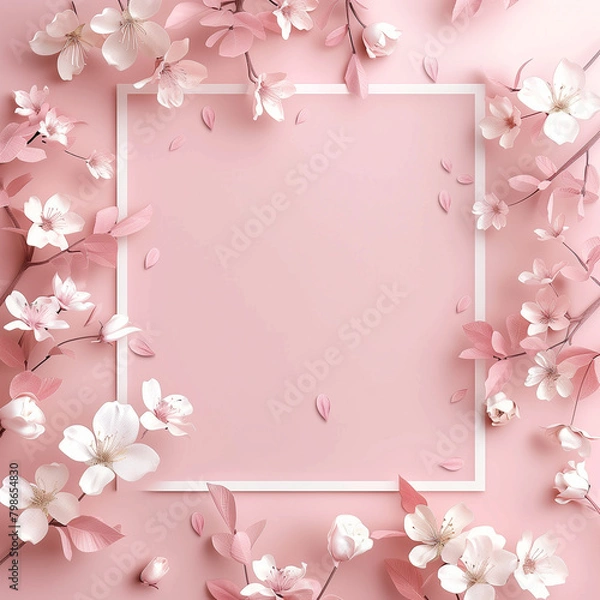 Obraz 분홍색 배경위에 놓여진 꽃과 프레임