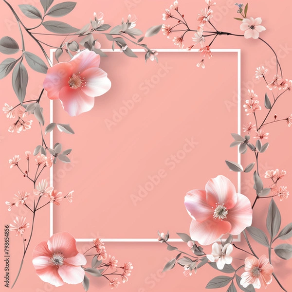 Obraz 분홍색 배경위에 놓여진 꽃과 프레임