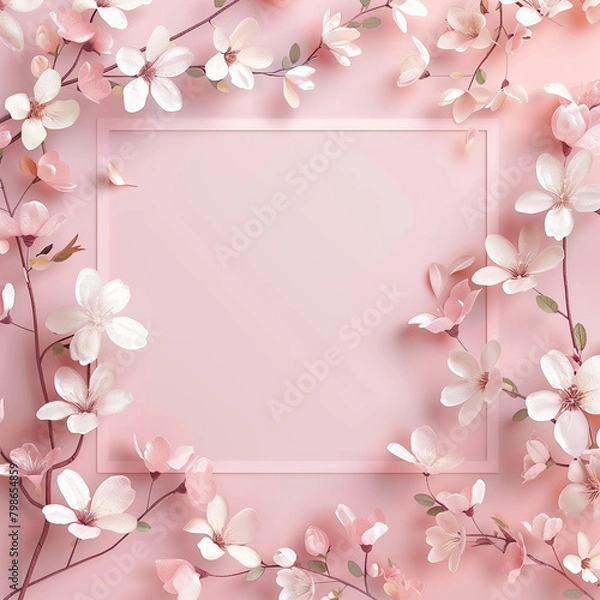 Obraz 분홍색 배경위에 놓여진 꽃과 프레임