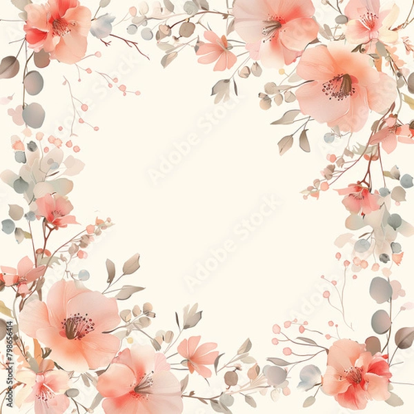 Fototapeta 수채화로 그린 꽃과 잎사귀의 프레임 일러스트레이션