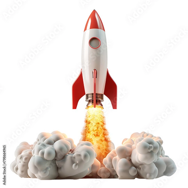 Fototapeta Rocket launch on isolated transparent background
