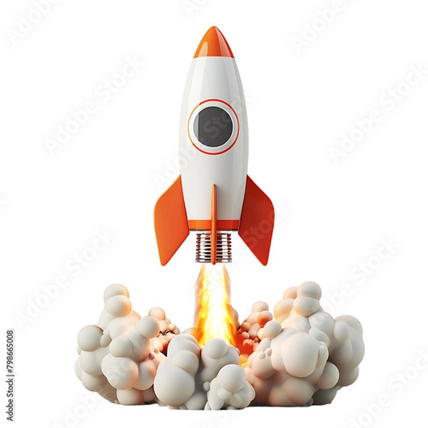 Fototapeta Rocket launch on isolated transparent background