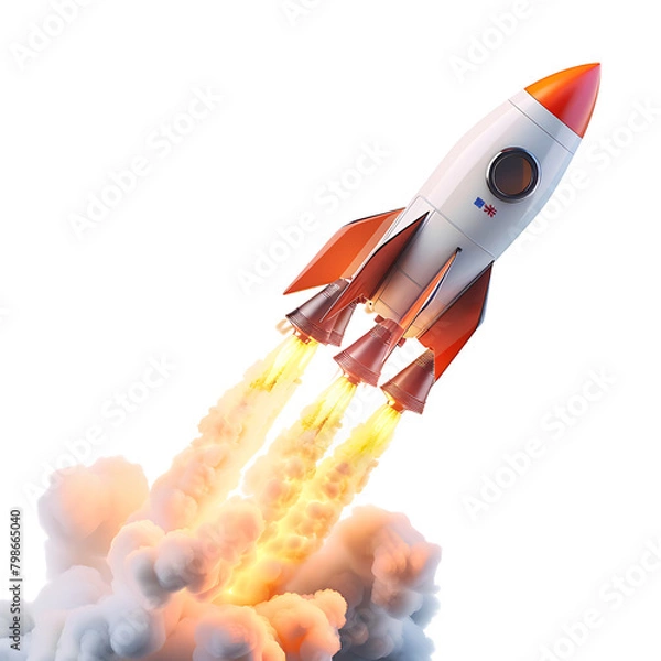 Fototapeta Rocket launch on isolated transparent background