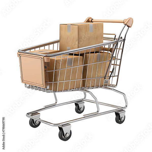 Fototapeta 3d render trolley shopping cart on isolated transparent background
