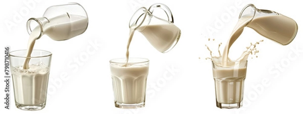 Fototapeta Set of pouring milk from jug into glass, Isolated on transparent  background