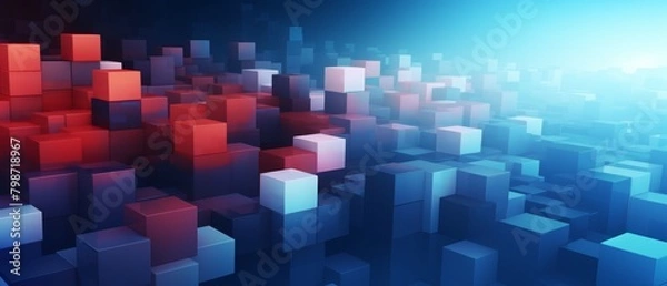 Fototapeta Geometric 3D cubes floating over a smooth gradient, ideal for use as a technology-themed PowerPoint background,