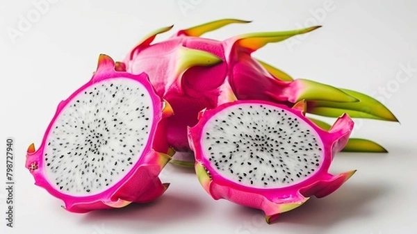 Fototapeta dragon fruit or pitaya on white background, Generative AI,