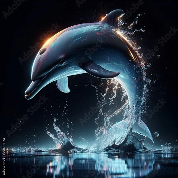 Fototapeta Wet dolphin leaps through translucent water