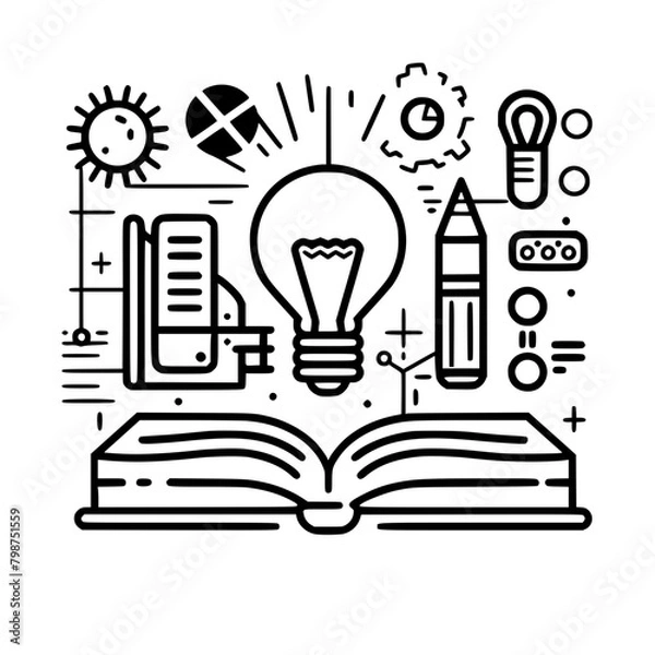 Fototapeta Education icon, student icon, teacher icon, university icon, computer icon, learning icon, school icon, studying icon, graduation icon, library icon, technology icon, backpack icon, certificate icon, 