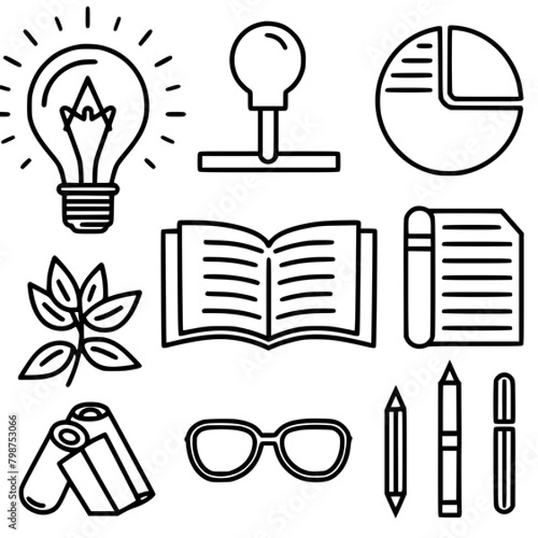 Fototapeta education icon, student icon, teacher icon, university icon, computer icon, learning icon, school icon, studying icon, graduation icon, library icon, technology icon, backpack icon, certificate icon, 