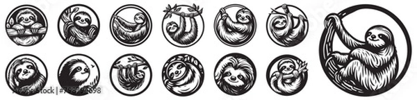 Fototapeta Black and White Sloth Vector  Silhouettes - Sloth Silhouette