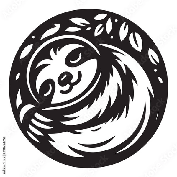 Fototapeta Black and White Sloth Vector  Silhouettes - Sloth Silhouette