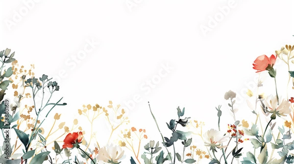 Fototapeta Elegant floral border with vibrant flowers and copy space