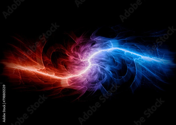 Obraz Red and blue lightning, abstract electrical background