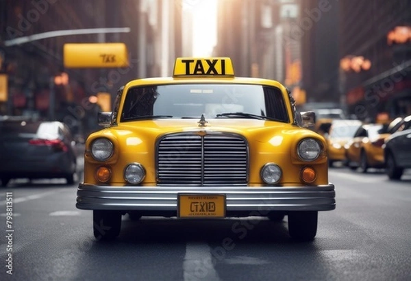 Fototapeta 'rendering 3d new style illustration city isolated york sign taxi cab view background white front yellow automobile roof signs word signboard icon three-dimensional'