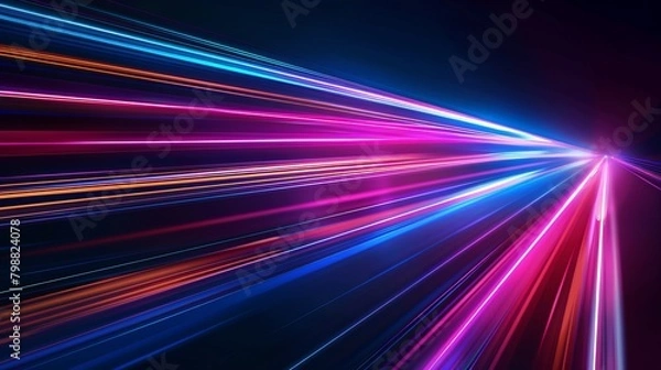 Obraz In the center of the scene, vibrant neon light lines twist and turn, tracing intricate patterns that seem to pulse with life. Their brilliant glow contrasts sharply against the dark blue backdrop, 