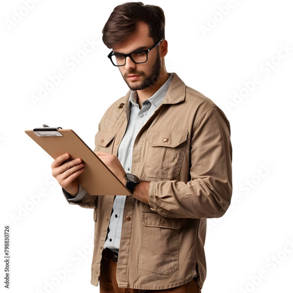Fototapeta An event planner with a clipboard, overseeing event details, on a transparent background.