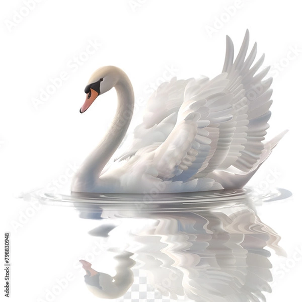 Fototapeta A serene swan gliding on water, embodying grace and beauty, on a transparent background. 