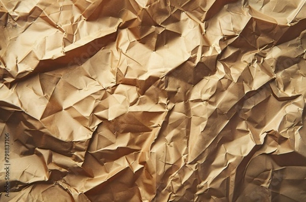 Fototapeta Abstract background with golden crumpled paper texture 