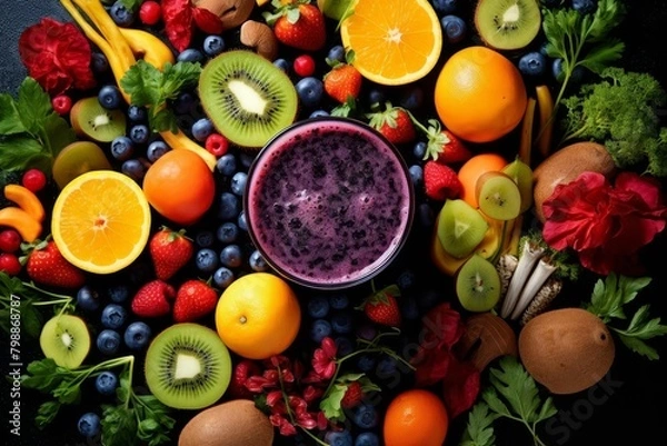 Fototapeta A table full of colorful fruits and vegetables.