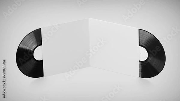 Fototapeta White Vinyl Record Mockup, Blank record album with CD/DVD/Bluray Disk 3d rendering isolated on light background	