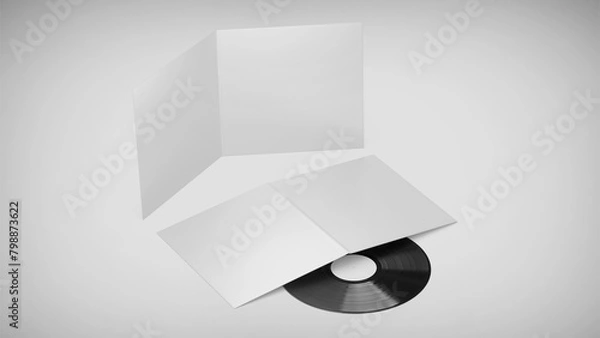 Fototapeta White Vinyl Record Mockup, Blank record album with CD/DVD/Bluray Disk 3d rendering isolated on light background	