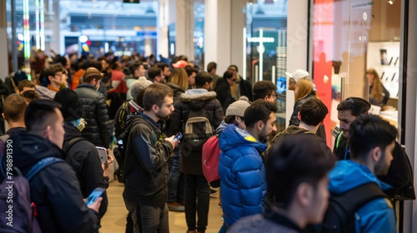 Fototapeta long queue in fornt of store because of new smartphone