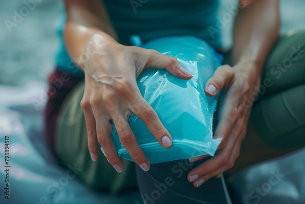 Fototapeta Applying Ice Pack to Knee Injury