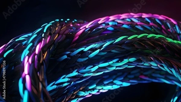 Fototapeta Glowing data cables transferring information background with light effect 