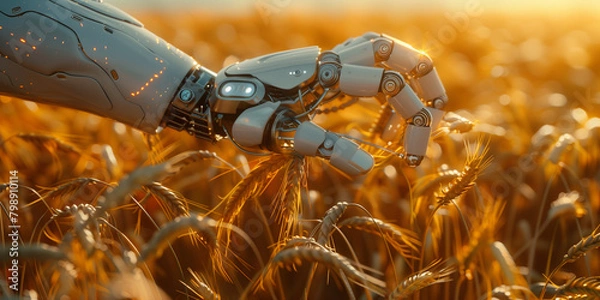Fototapeta A robotic hand in a field of wheat harvesting crops Whole Grain Day