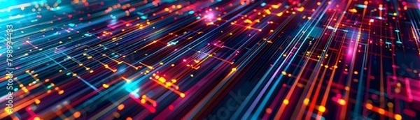 Fototapeta Vibrant Futuristic Digital Technology Pattern with Intersecting Lines and Pulsing Energy Fields