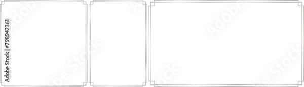 Fototapeta Set of subtle dual outline silver frames with geometric stepped right-angled corners, 1x1, 2x3, 16x9 scale ratios for card, banner, video, presentation, invitation