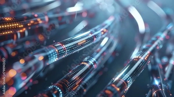 Fototapeta Image of fiber optic cable for data transfer connections in the digital world