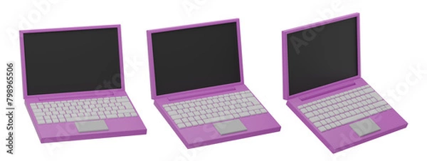 Obraz set of 3d laptop with transparent background, PNG, 3d render notebook computer, purple laptop