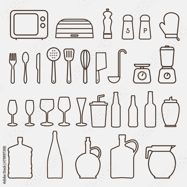 Fototapeta Outline Kitchen Icon Set - Vector Graphics