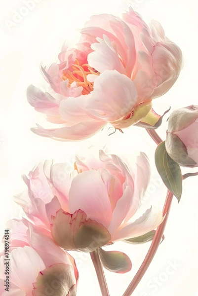 Fototapeta Delicate pink peonies close-up on a white background
