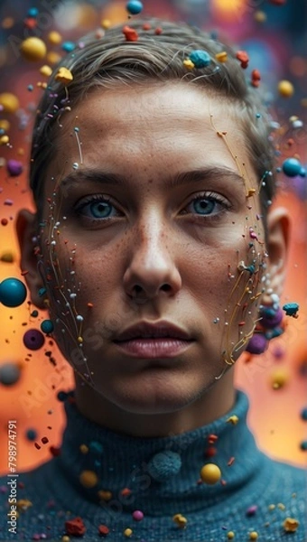 Fototapeta The Abstract Splendor of Women and the Complexity of Style. Beautiful Woman in an Abstract Splash of Color. The Splendor of Woman's Beauty. Beautiful Woman Portrait.