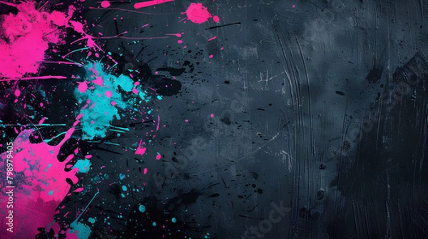Obraz Urban Art Splatter, Hot Pink and Turquoise, Grunge Texture Background with Copy Space