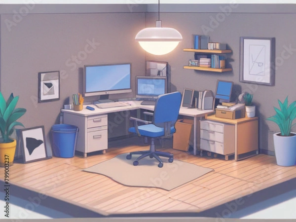 Fototapeta Isometric Home Office with Ergonomic Design 3D_Anime Style