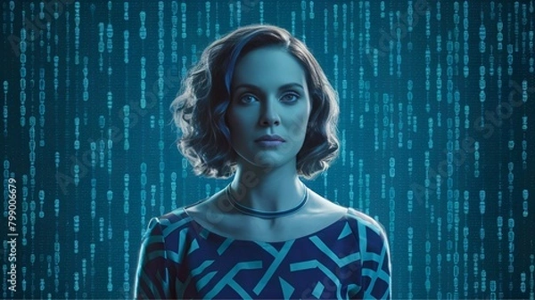 Fototapeta Data visualizations and binary code illustration background