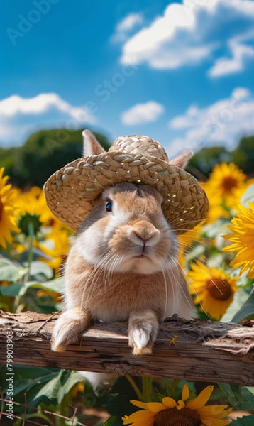 Fototapeta ひまわりとウサギ