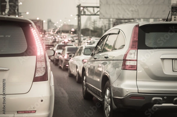 Fototapeta traffic jam on high way with bokeh light