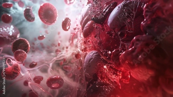 Fototapeta An imaginative representation of a spleen with advanced immunological functions, showcasing blood filtration and pathogen defense through vibrant visualization.