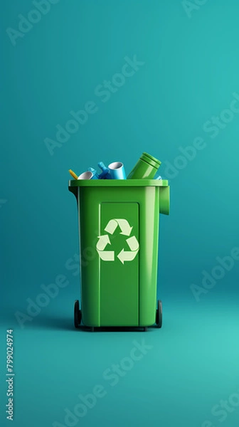 Fototapeta 3D rendering of trash can