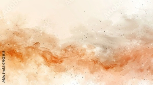 Fototapeta Abstract watercolor background with peach and orange waves and white splashes