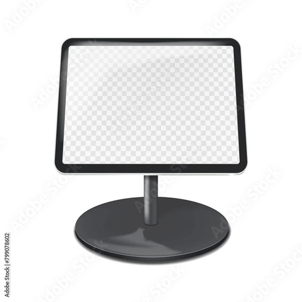 Fototapeta Countertop tablet holder podium stand with transparent screen vector mockup. Table digital display mock-up. Template for design