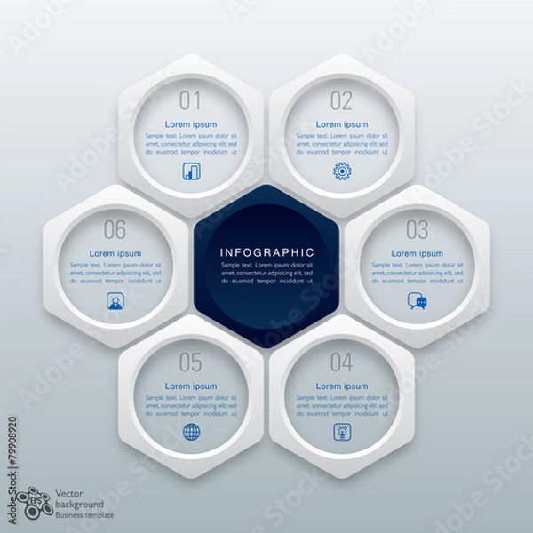 Fototapeta Infographics Vector Background Honeycomb Structure 6-step