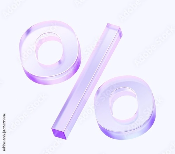 Obraz percent icon with colorful gradient. 3d rendering illustration for graphic design, ui ux design, presentation or background. shape with glass effect	